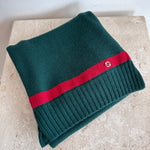 Pre-Owned GUCCI 100% Wool Green & Red Web Scarf