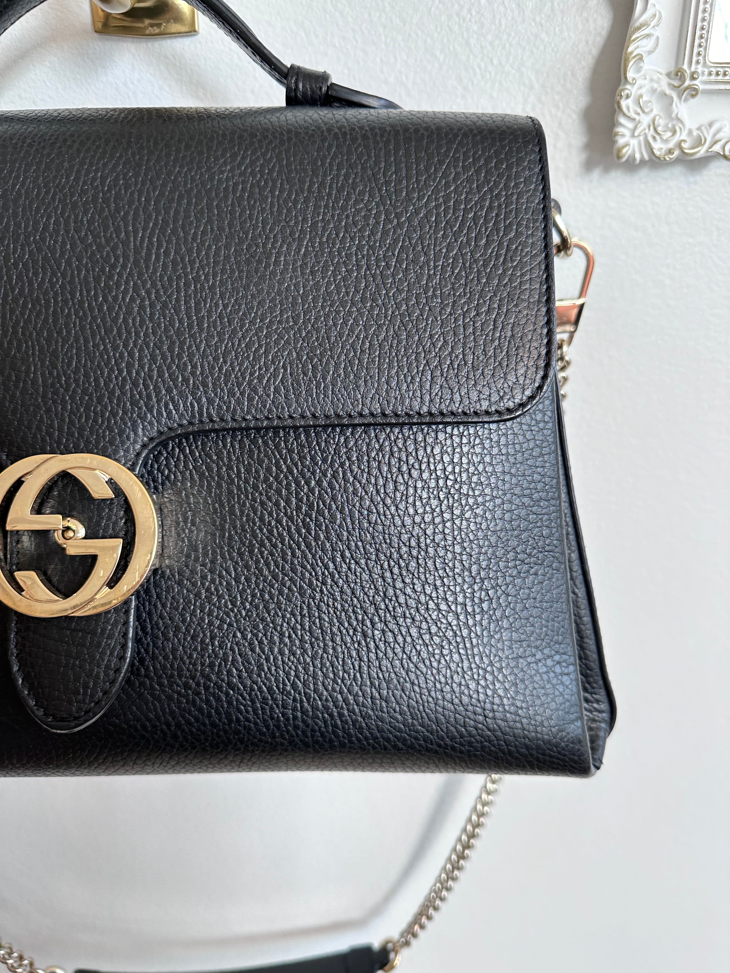 Pre-Owned GUCCI Black Leather Dollar Interlocking GG Satchel/Shoulder Bag