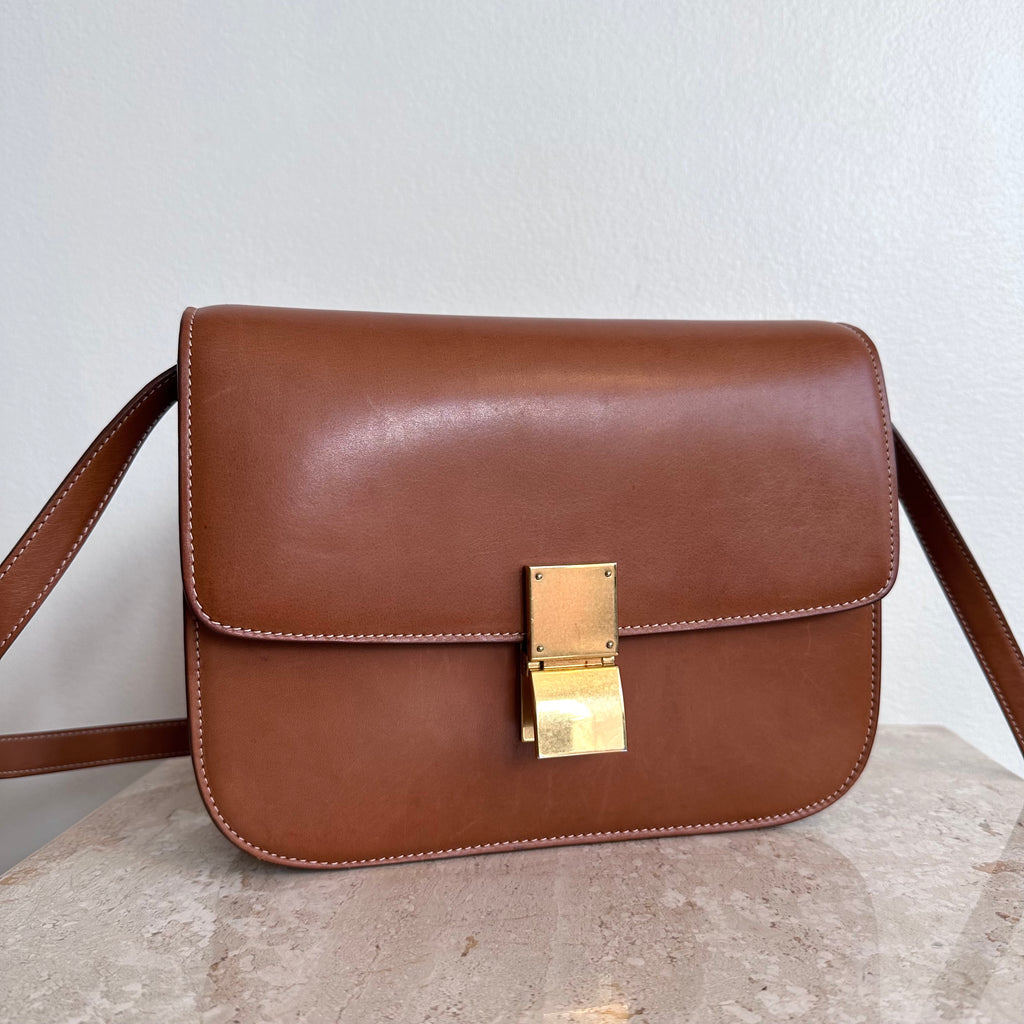 Pre-Owned CELINE Brown Leather Medium Crossbody Box Bag