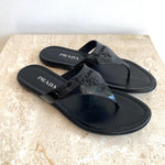 Pre-Owned PRADA Logo Flip Flop in Black Patent Leather Size 37.5