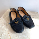 Pre-Owned PRADA Leather Logo Embellished Black Loafers Size 39