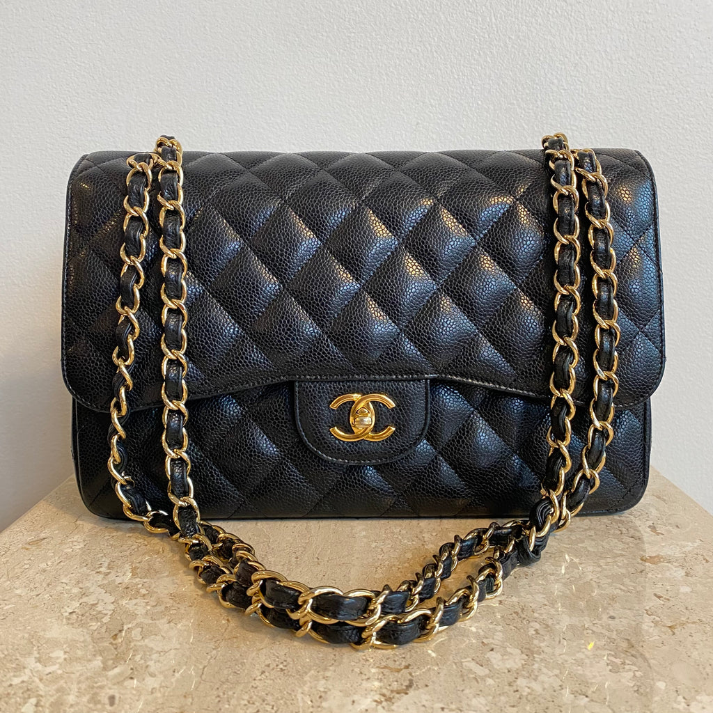 Pre-Owned CHANEL™ Black Jumbo Double Flap Bag GHW