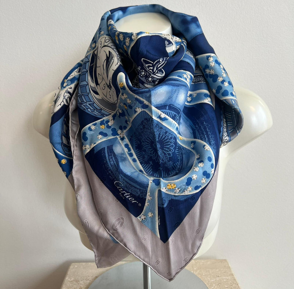 Pre-Owned CARTIER Blue Silk Scarf