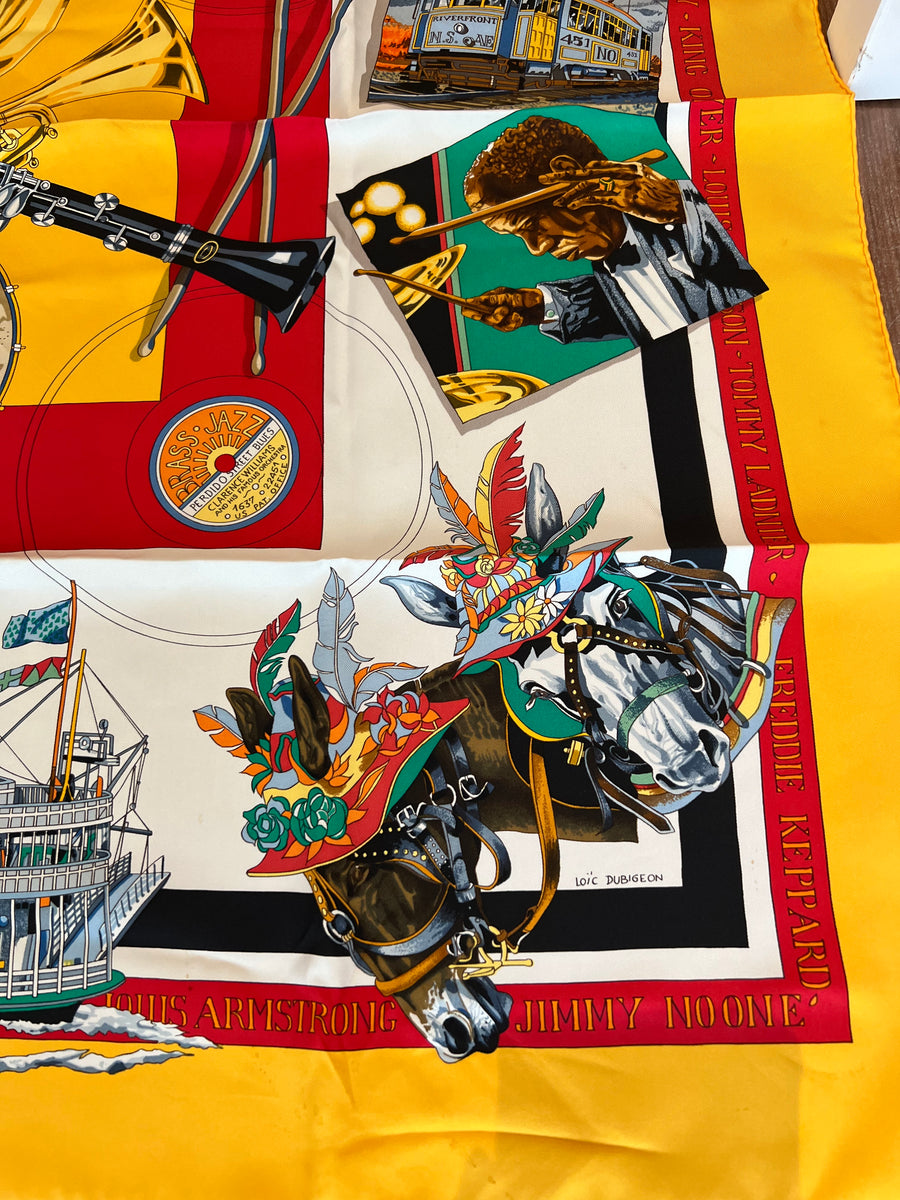 Authentic HERMES New Orleans Orys Jazz Band 100 Silk Scarf 90 Valamode
