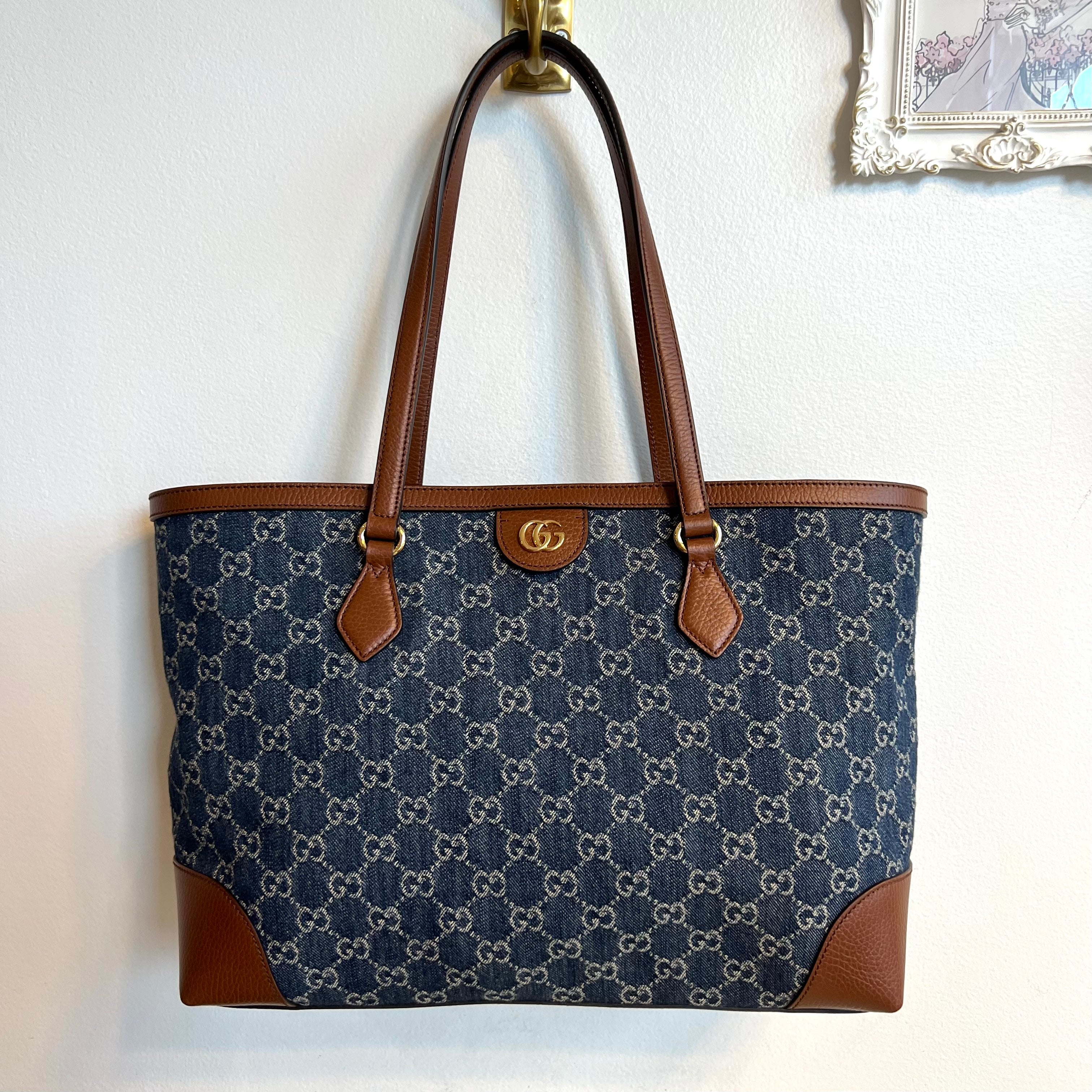 Pre-Owned GUCCI Ophidia GG Jacquard Denim Tote Medium