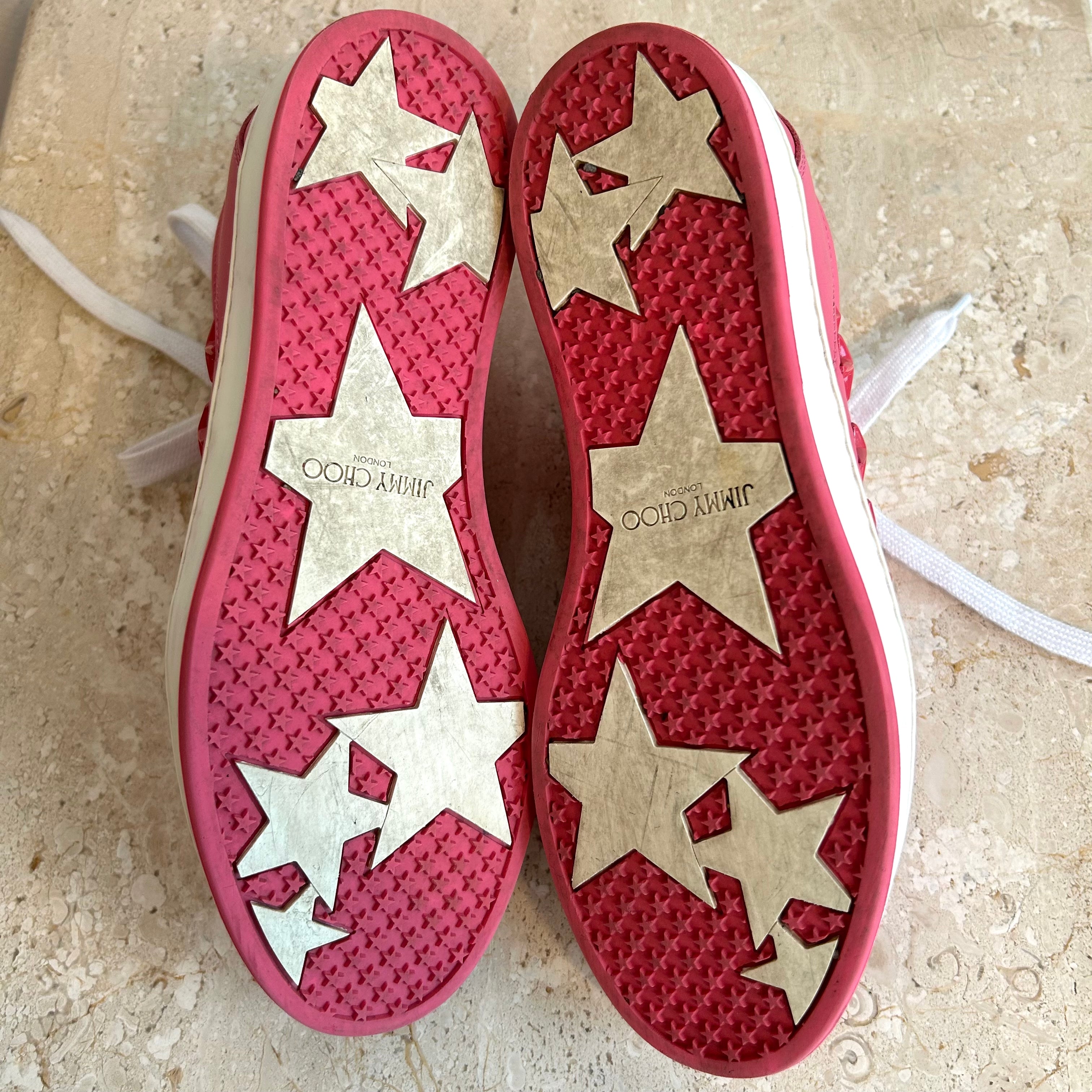 Pre-Owned JIMMY CHOO Miami Flamingo with Stars Sneakers - Size 35