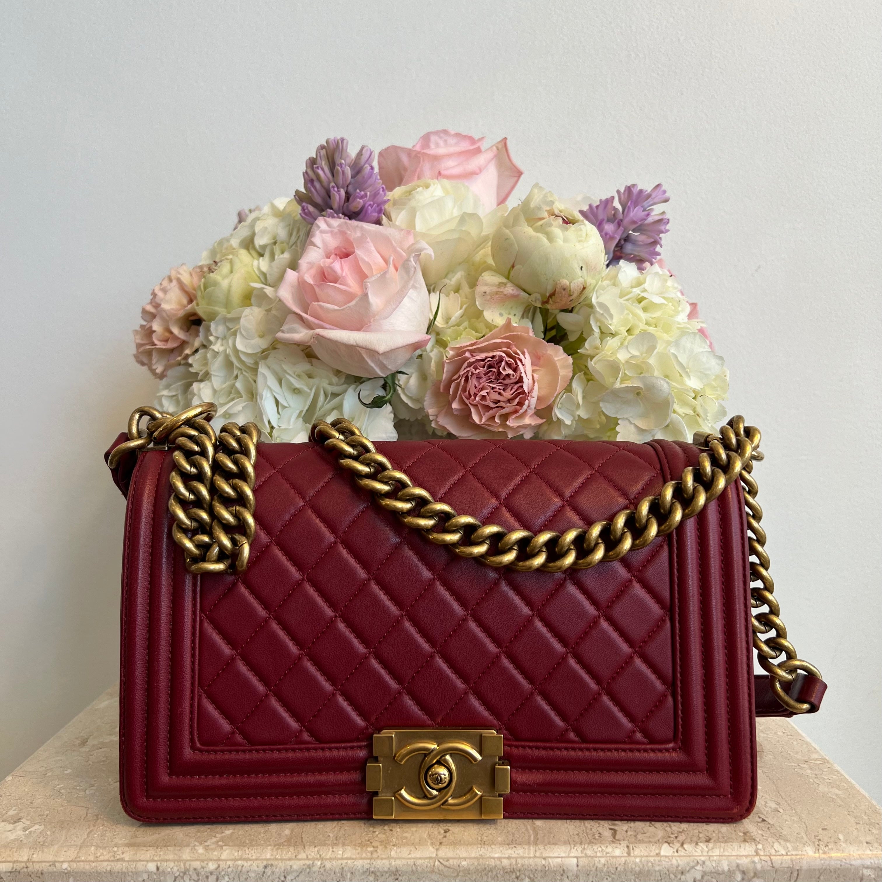 Pre-Owned CHANEL Old Medium Red Boy Bag GHW