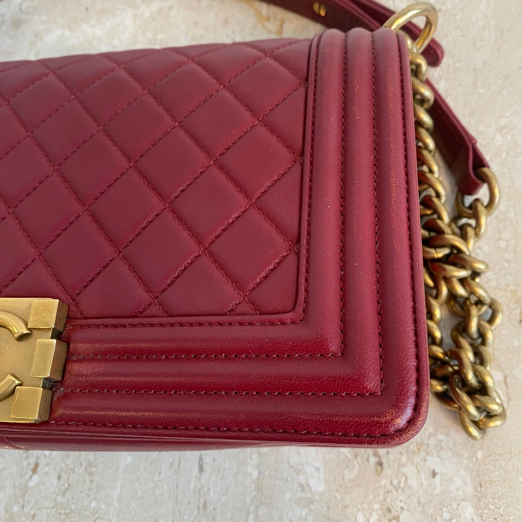 Pre-Owned CHANEL Old Medium Red Boy Bag GHW