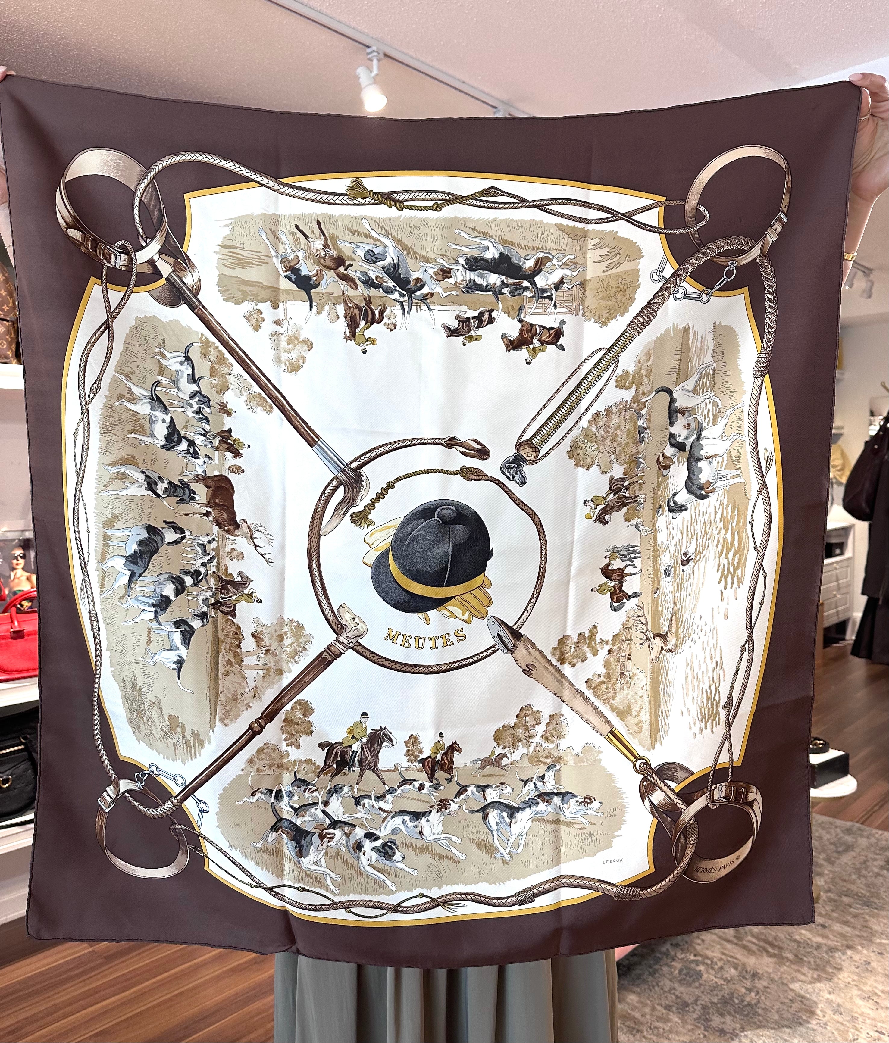 Pre-Owned HERMES Vintage Brown Meutes Silk Scarf - 90cm