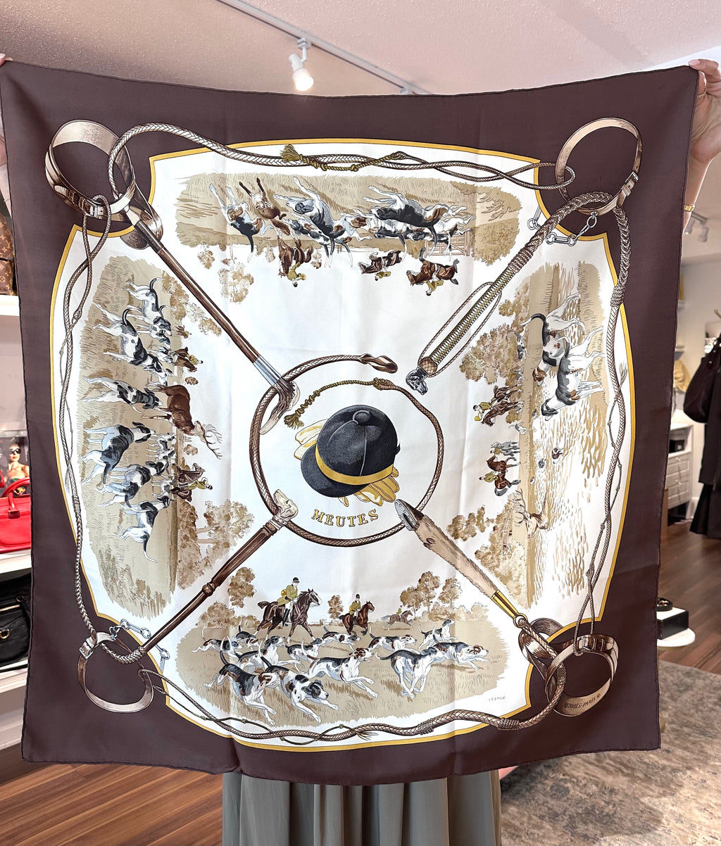Pre-Owned HERMES Vintage Brown Meutes Silk Scarf - 90cm