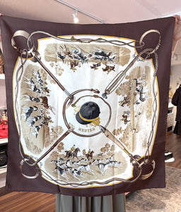 Pre-Owned HERMES Vintage Brown Meutes Silk Scarf - 90cm