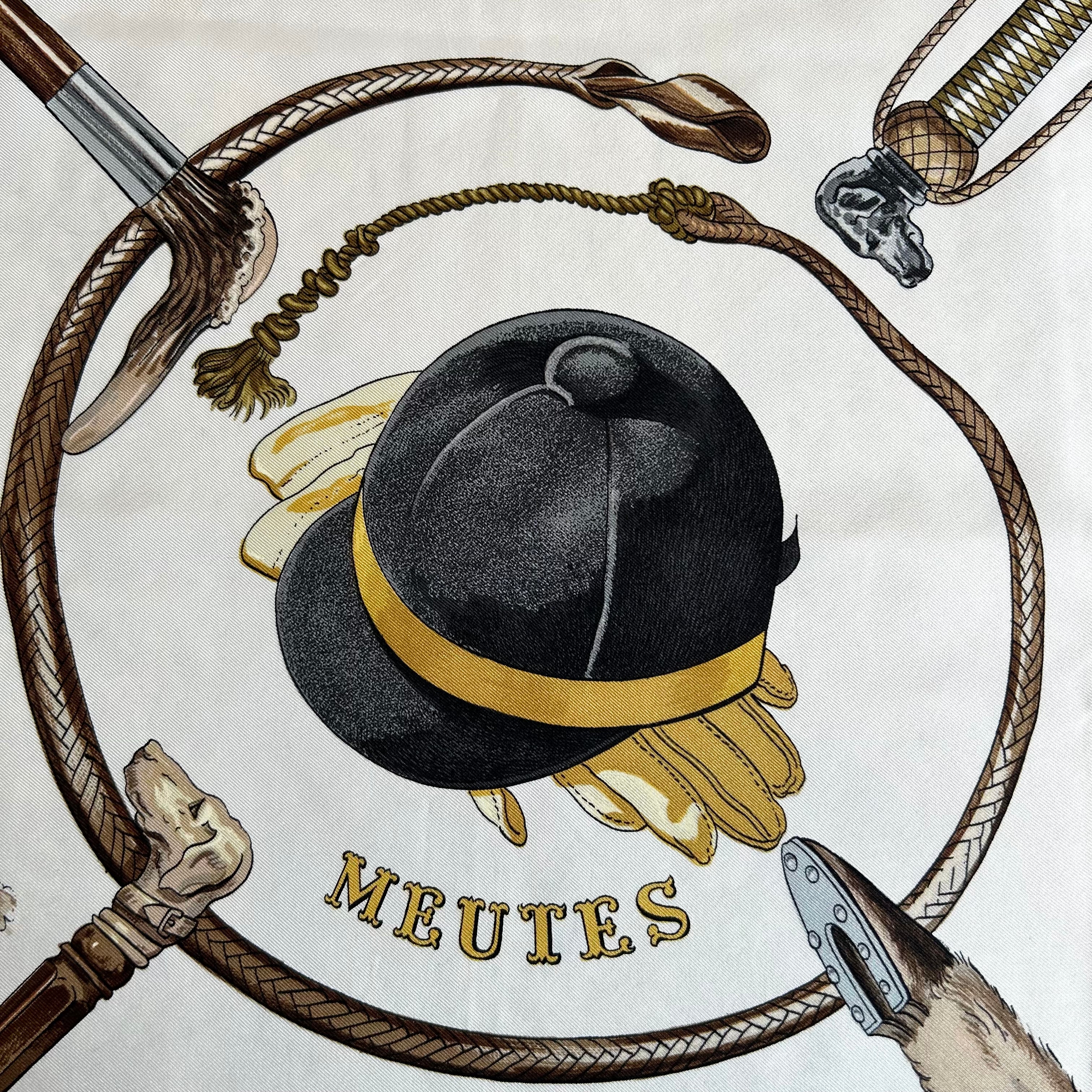 Pre-Owned HERMES Vintage Brown Meutes Silk Scarf - 90cm