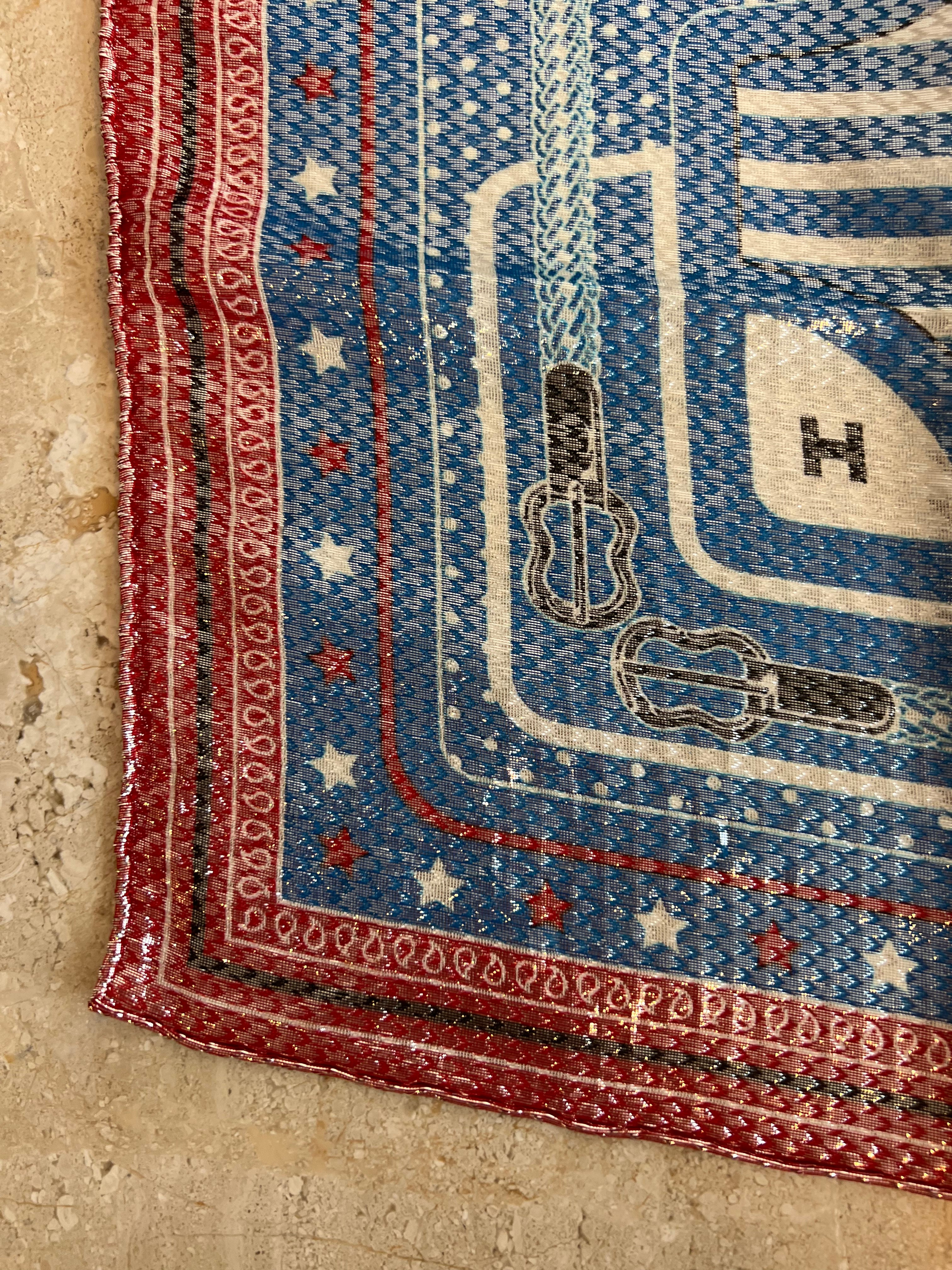 Pre-Owned HERMES Coaching Red White & Blue Bandana Disco 55