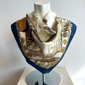 Pre-Owned HERMES Vintage Blue Le Debuche Silk Scarf - 90cm