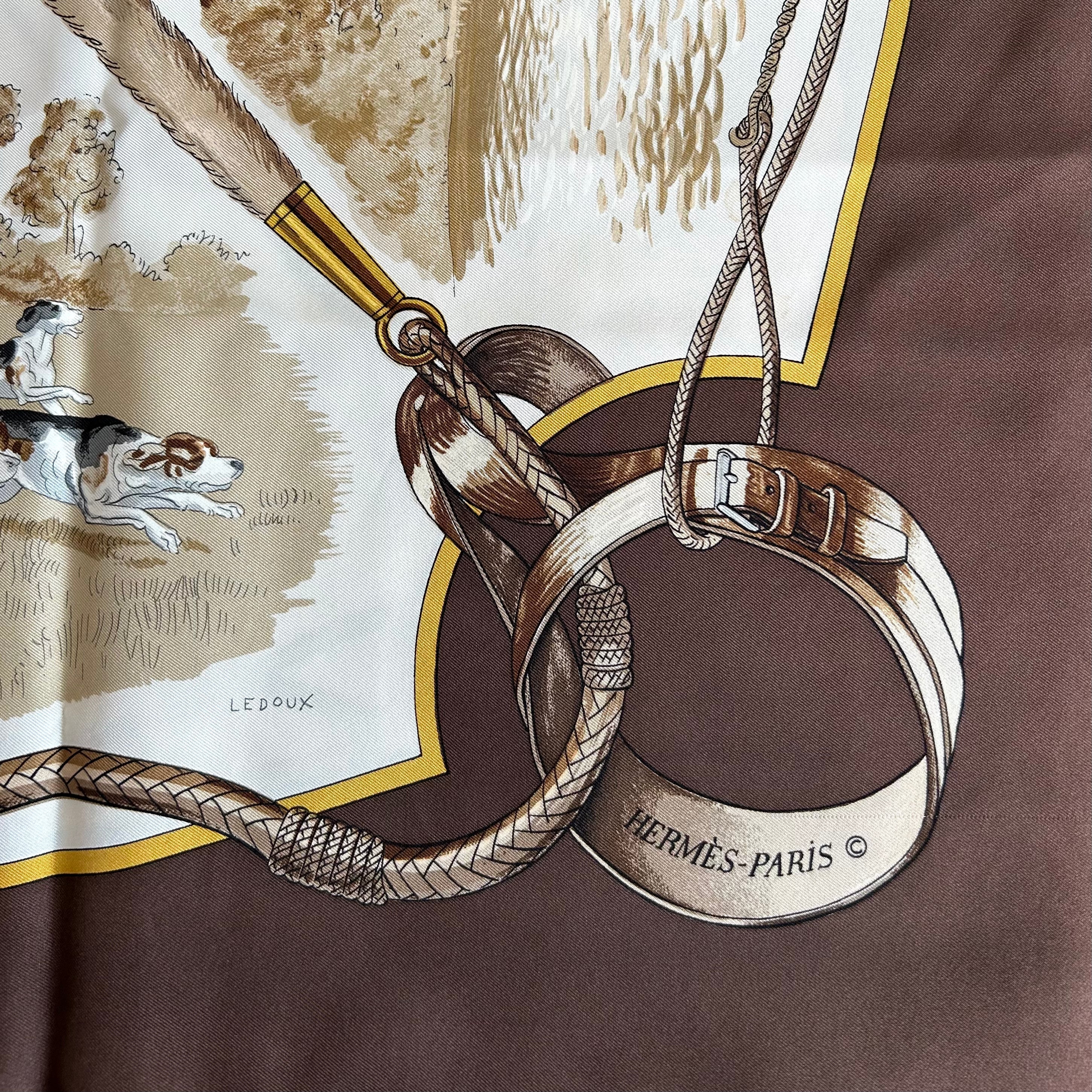 Pre-Owned HERMES Vintage Brown Meutes Silk Scarf - 90cm