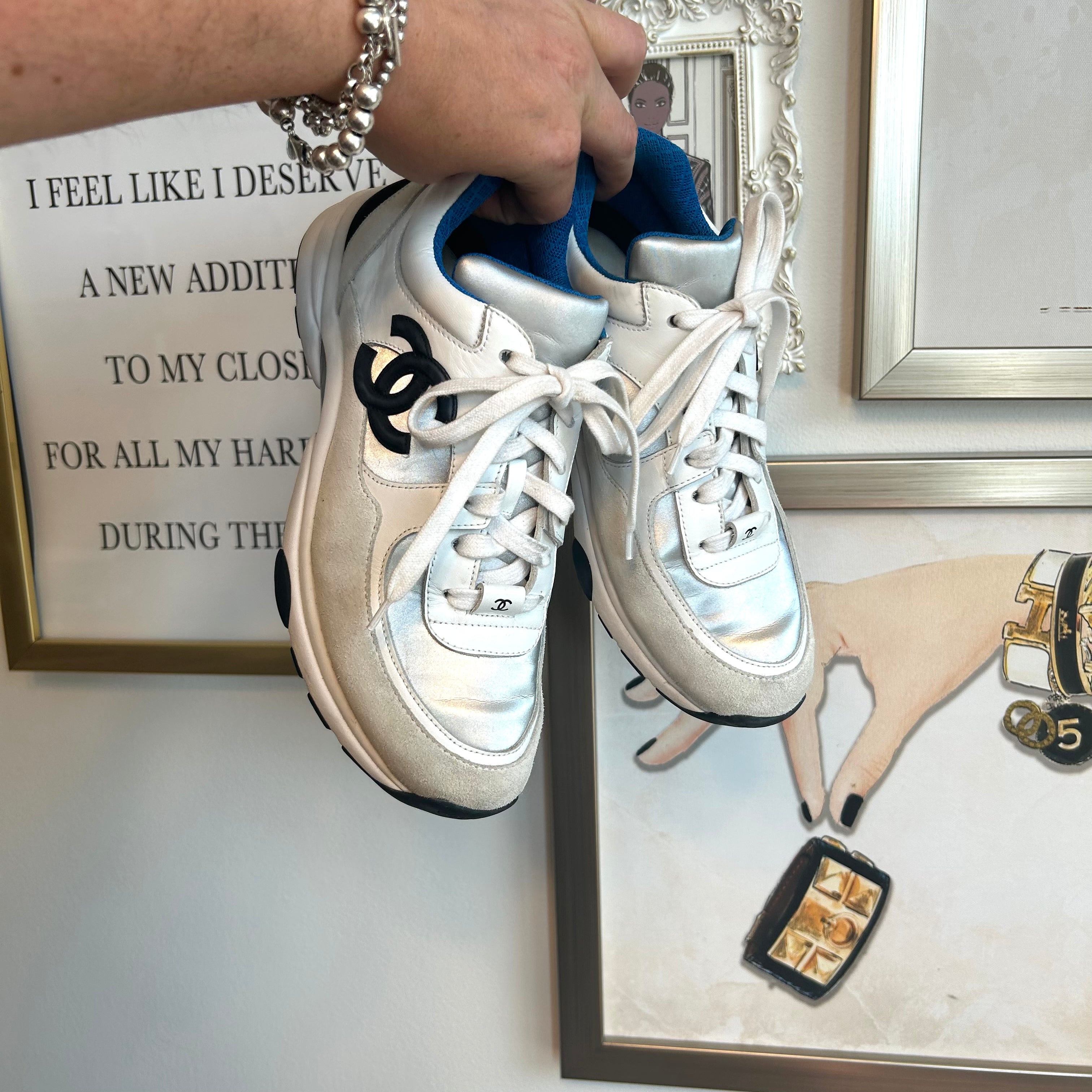 Pre-Owned CHANEL Tri-Colour CC Sneaker - Size 37.5