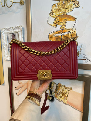 Pre-Owned CHANEL Old Medium Red Boy Bag GHW