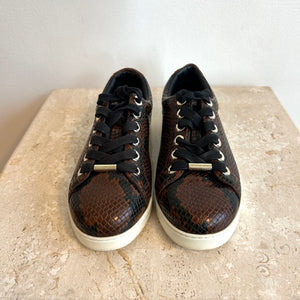 Pre-Owned JIMMY CHOO Brown Python Print Leather Sneakers - Size 35