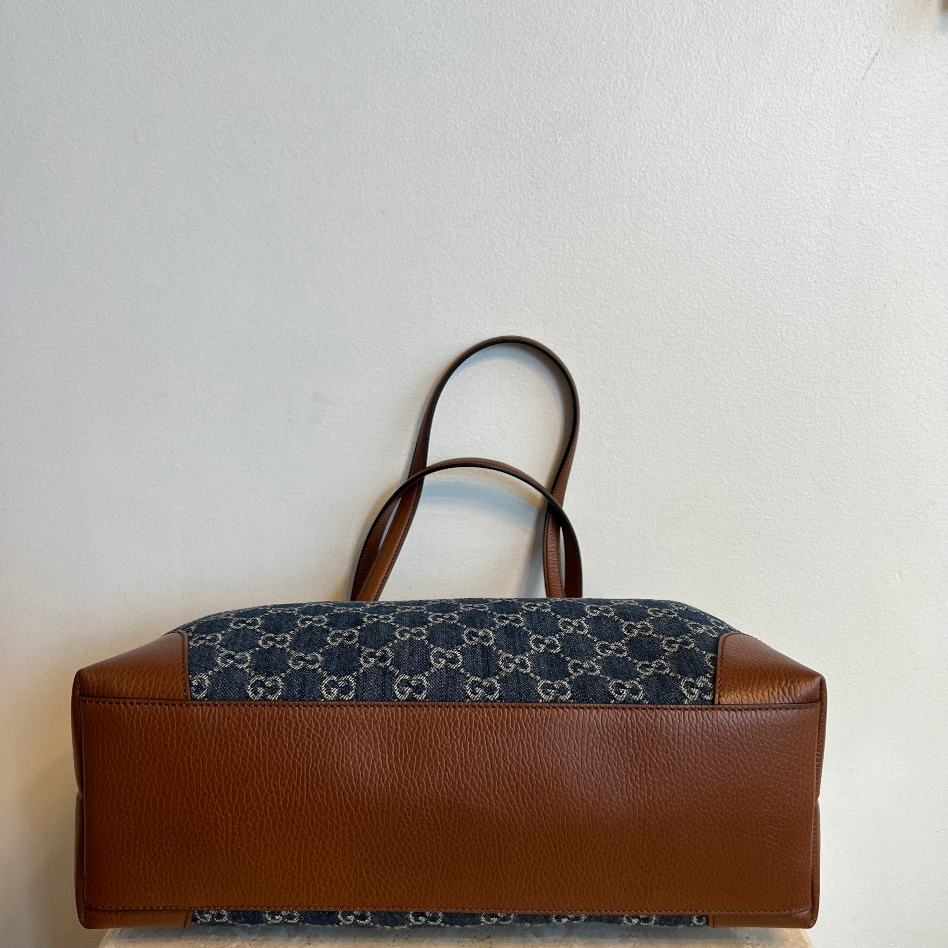 Pre-Owned GUCCI Ophidia GG Jacquard Denim Tote Medium