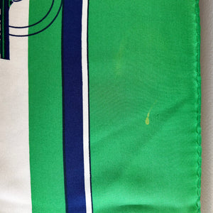 Pre-Owned HERMES Vintage Ex Libris Green and Blue Silk Scarf - 90cm