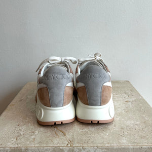 Pre-Owned JIMMY CHOO White/Powder Pink/Grey Landon Sneaker - Size 40.5