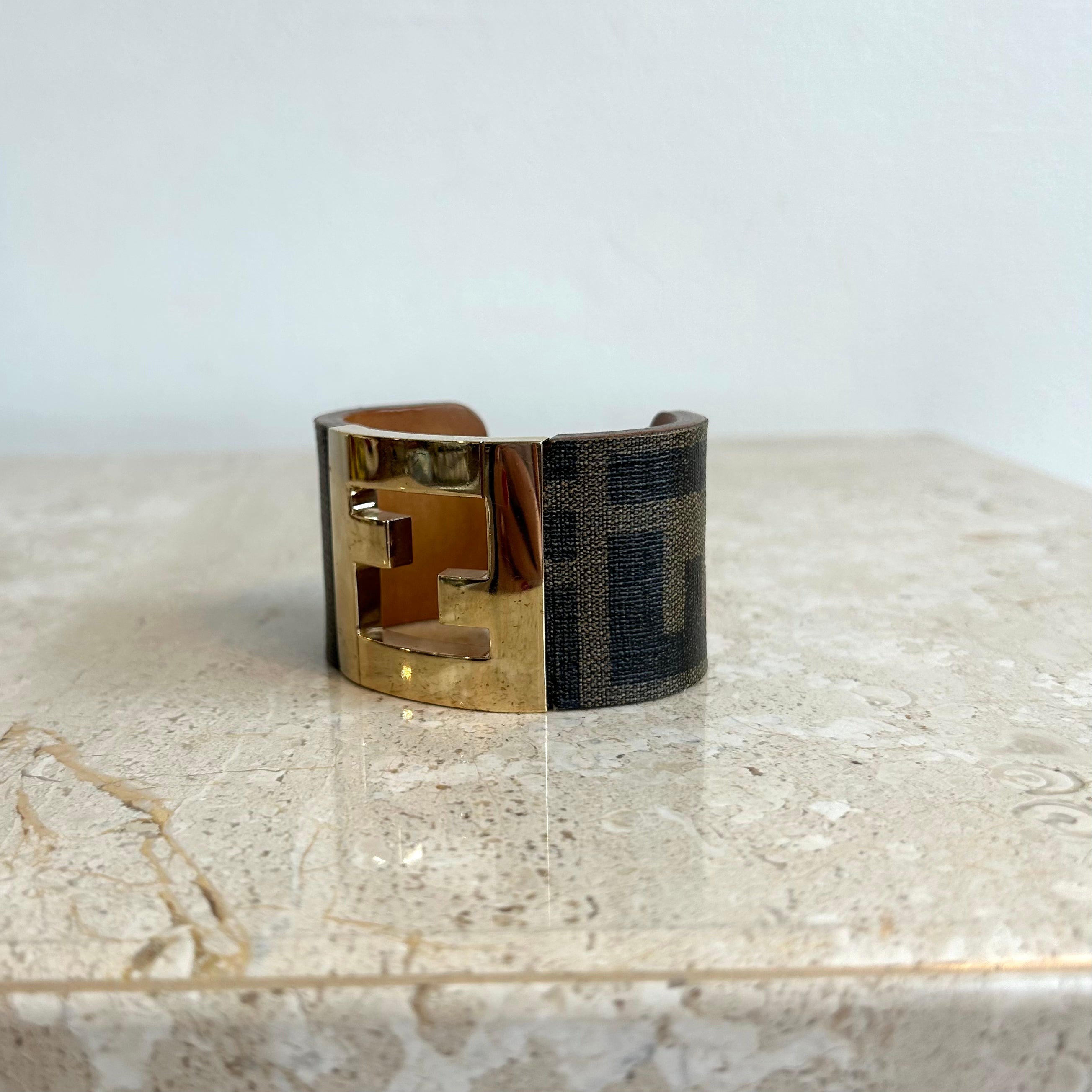 Pre-Owned FENDI Brown Zucca Canvas Cuff