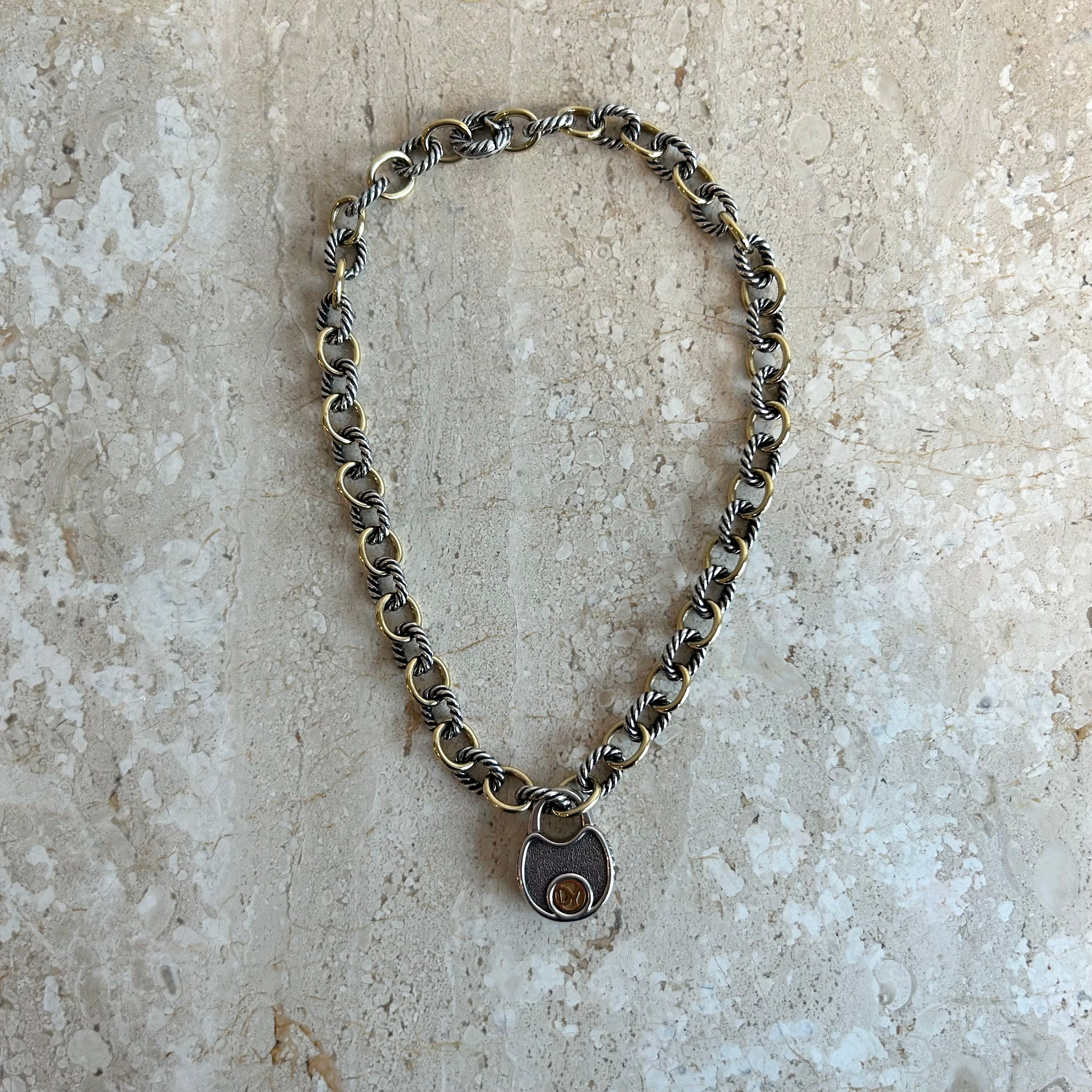 Pre-Owned DAVID YURMAN Two-Tone Padlock Pendant Necklace