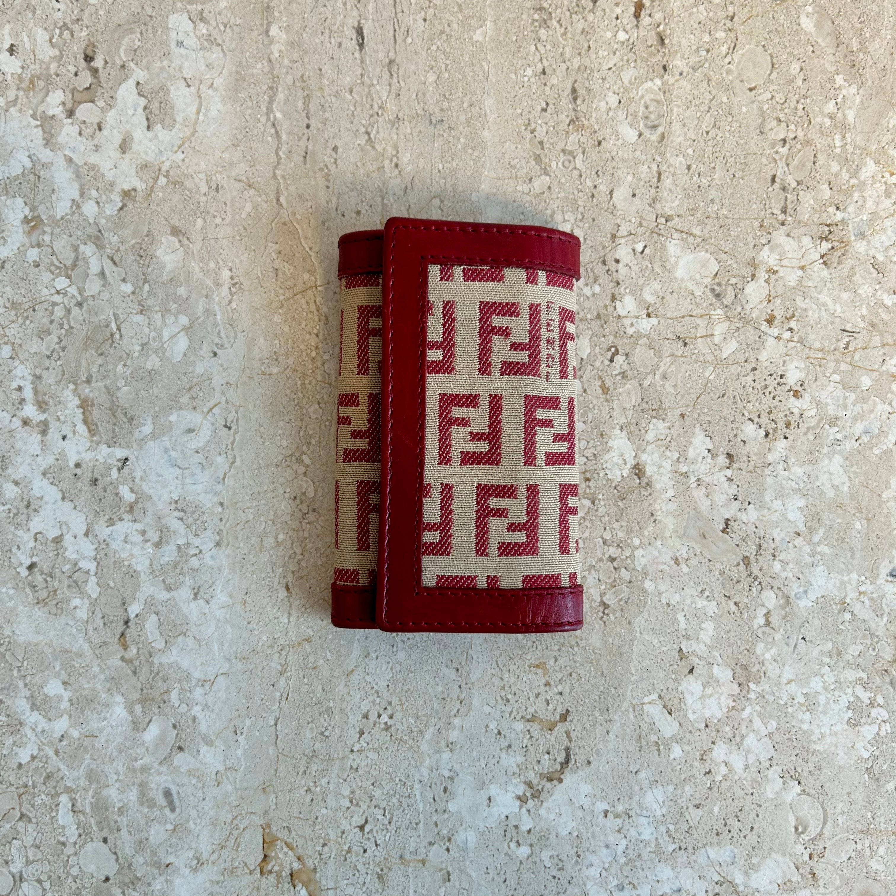 Pre-Owned FENDI Vintage Red Zucca Key Holder