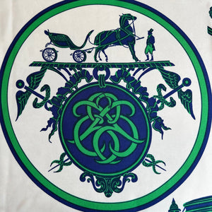 Pre-Owned HERMES Vintage Ex Libris Green and Blue Silk Scarf - 90cm