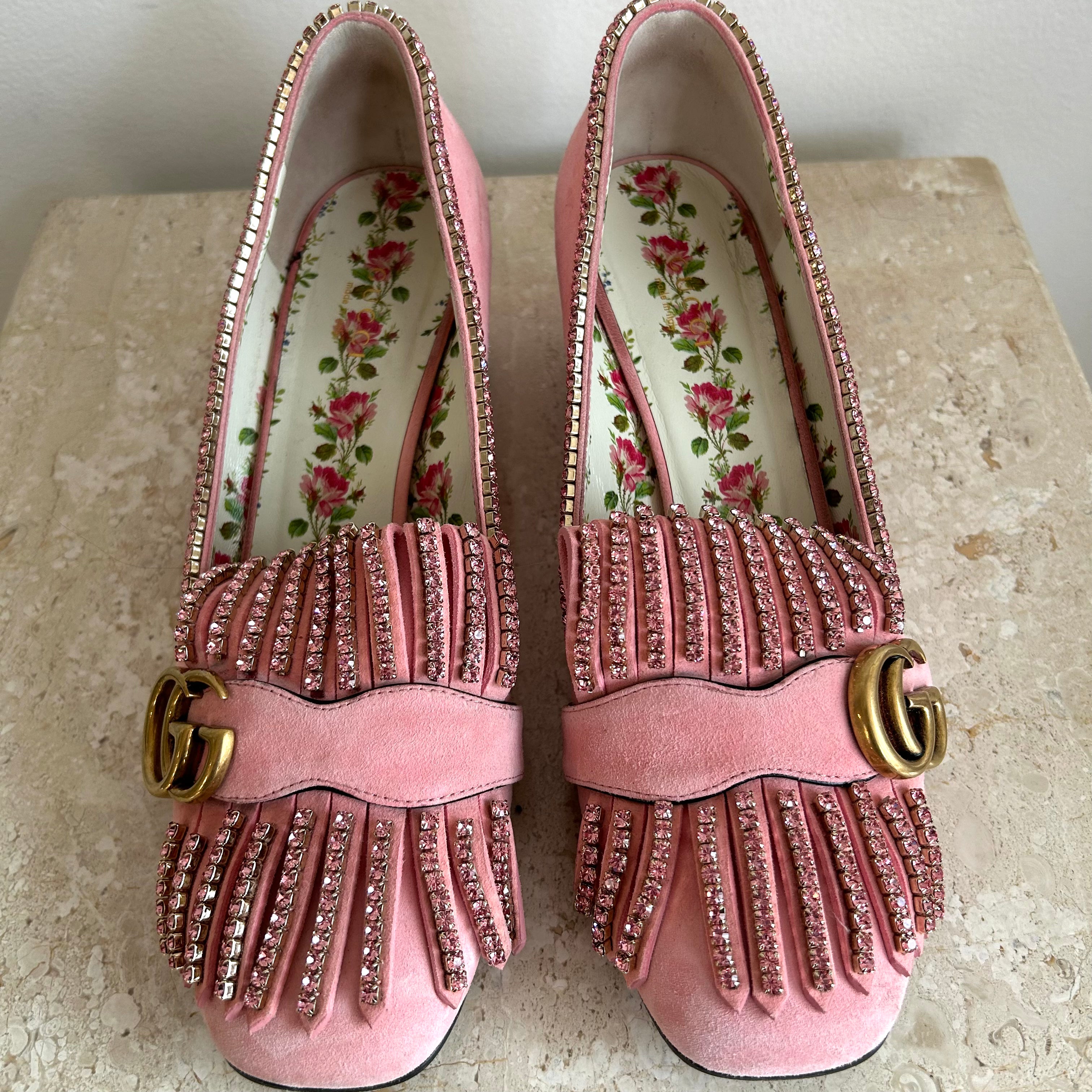 Pre-Owned GUCCI Light Rose Marmont Kiltie Heeled Loafer - Size 39