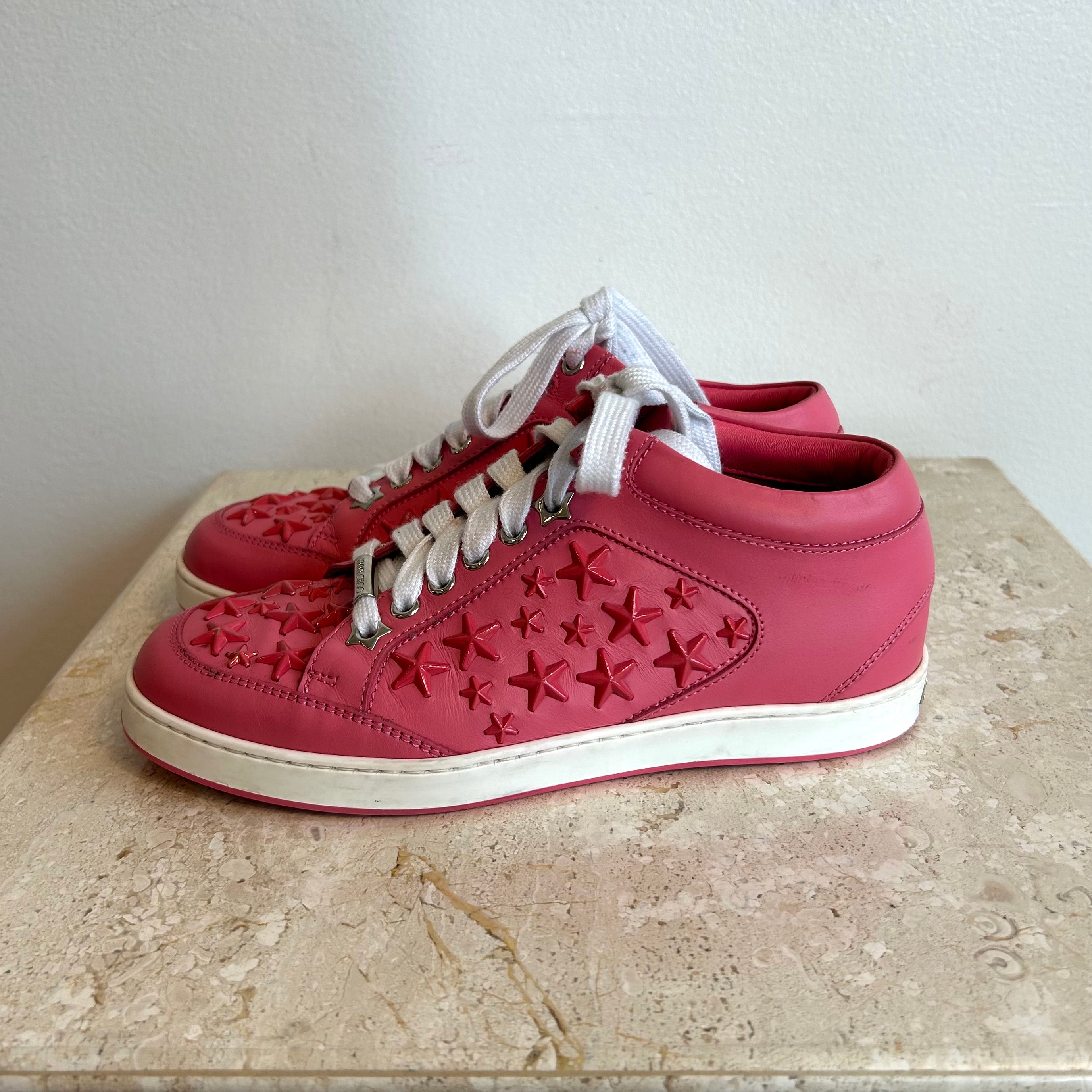 Pre-Owned JIMMY CHOO Miami Flamingo with Stars Sneakers - Size 35