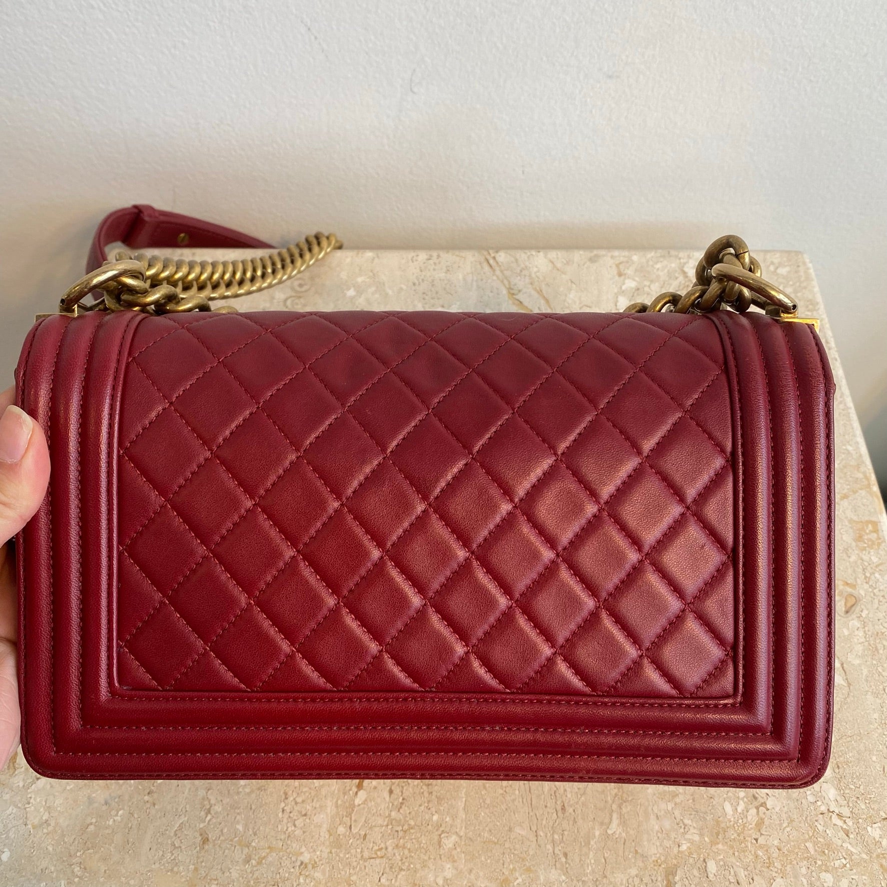 Pre-Owned CHANEL Old Medium Red Boy Bag GHW