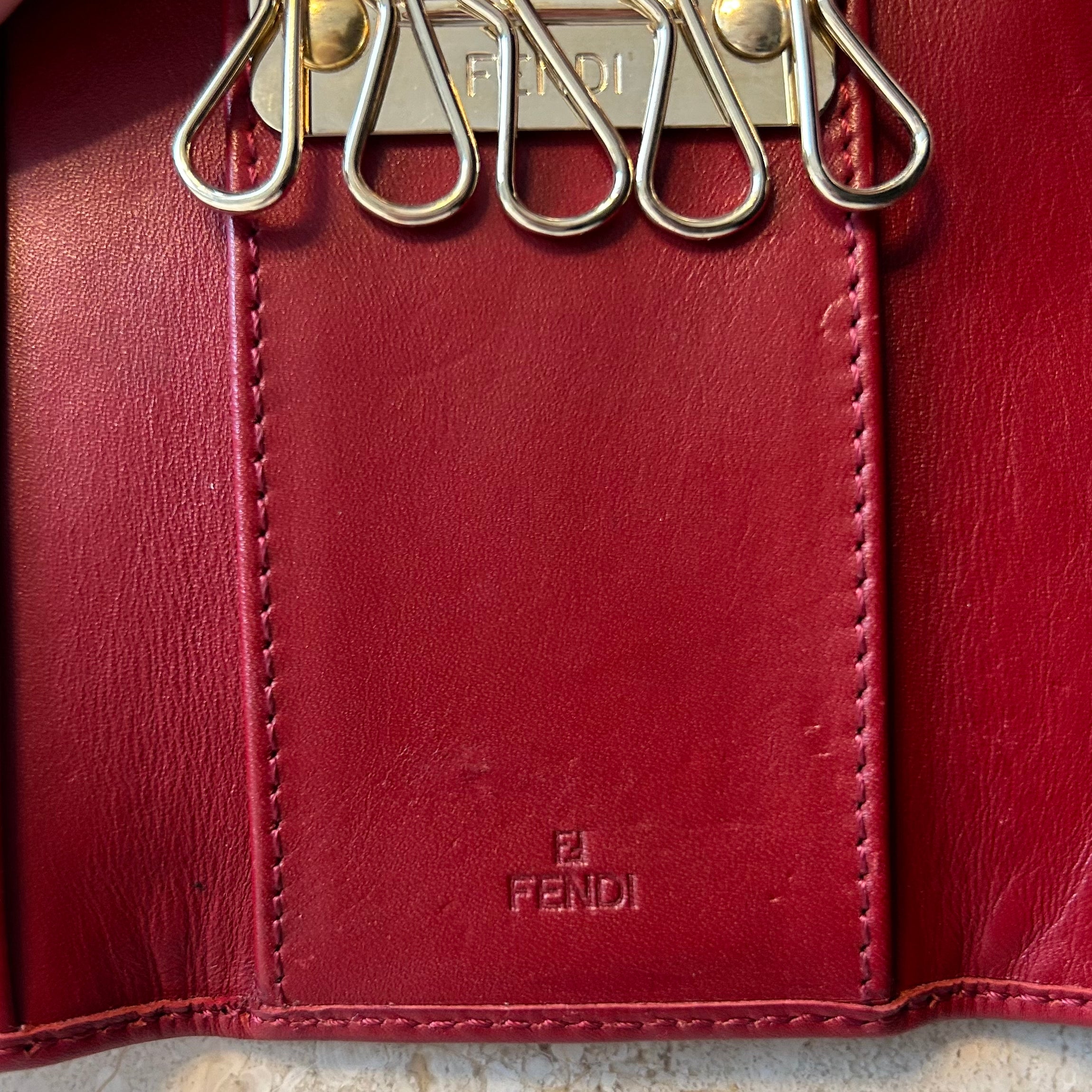 Pre-Owned FENDI Vintage Red Zucca Key Holder