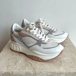 Pre-Owned JIMMY CHOO White/Powder Pink/Grey Landon Sneaker - Size 40.5