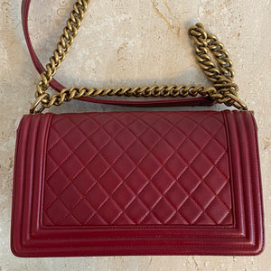 Pre-Owned CHANEL Old Medium Red Boy Bag GHW