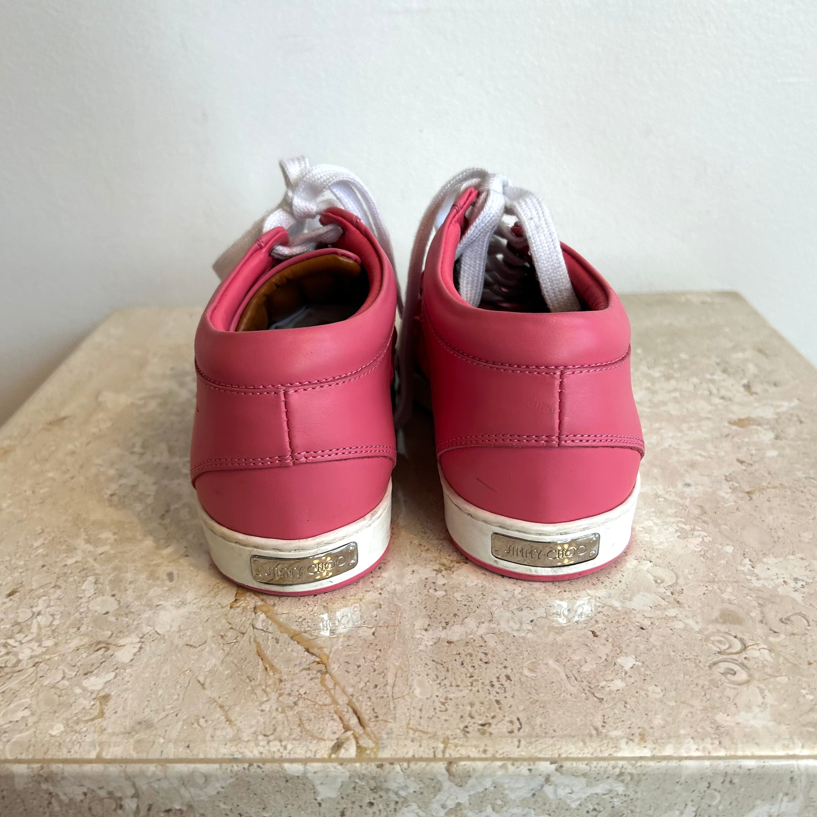 Pre-Owned JIMMY CHOO Miami Flamingo with Stars Sneakers - Size 35