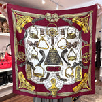 Pre-Owned HERMES Vintage Burgundy Etriers Silk Scarf - 90cm