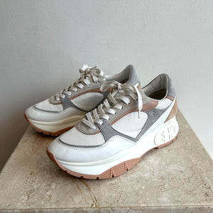 Pre-Owned JIMMY CHOO White/Powder Pink/Grey Landon Sneaker - Size 40.5