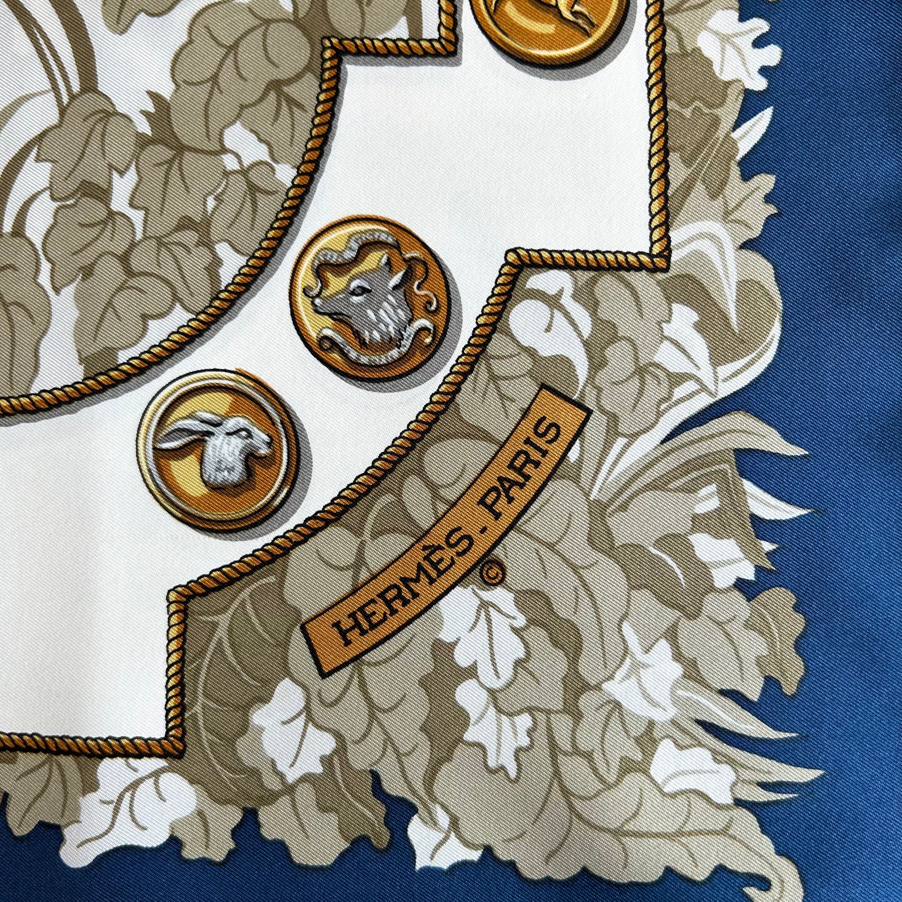 Pre-Owned HERMES Vintage Blue Le Debuche Silk Scarf - 90cm