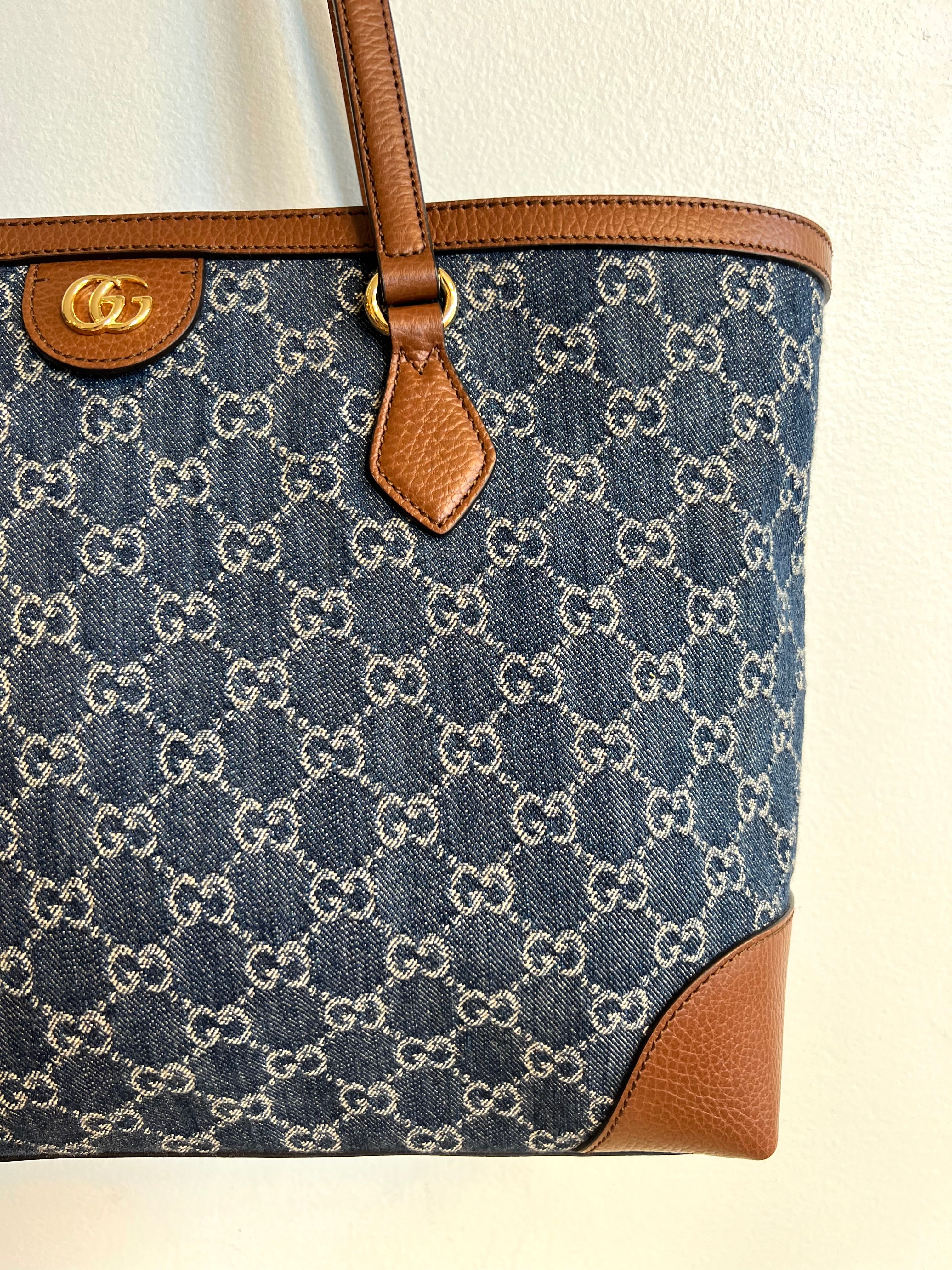 Pre-Owned GUCCI Ophidia GG Jacquard Denim Tote Medium