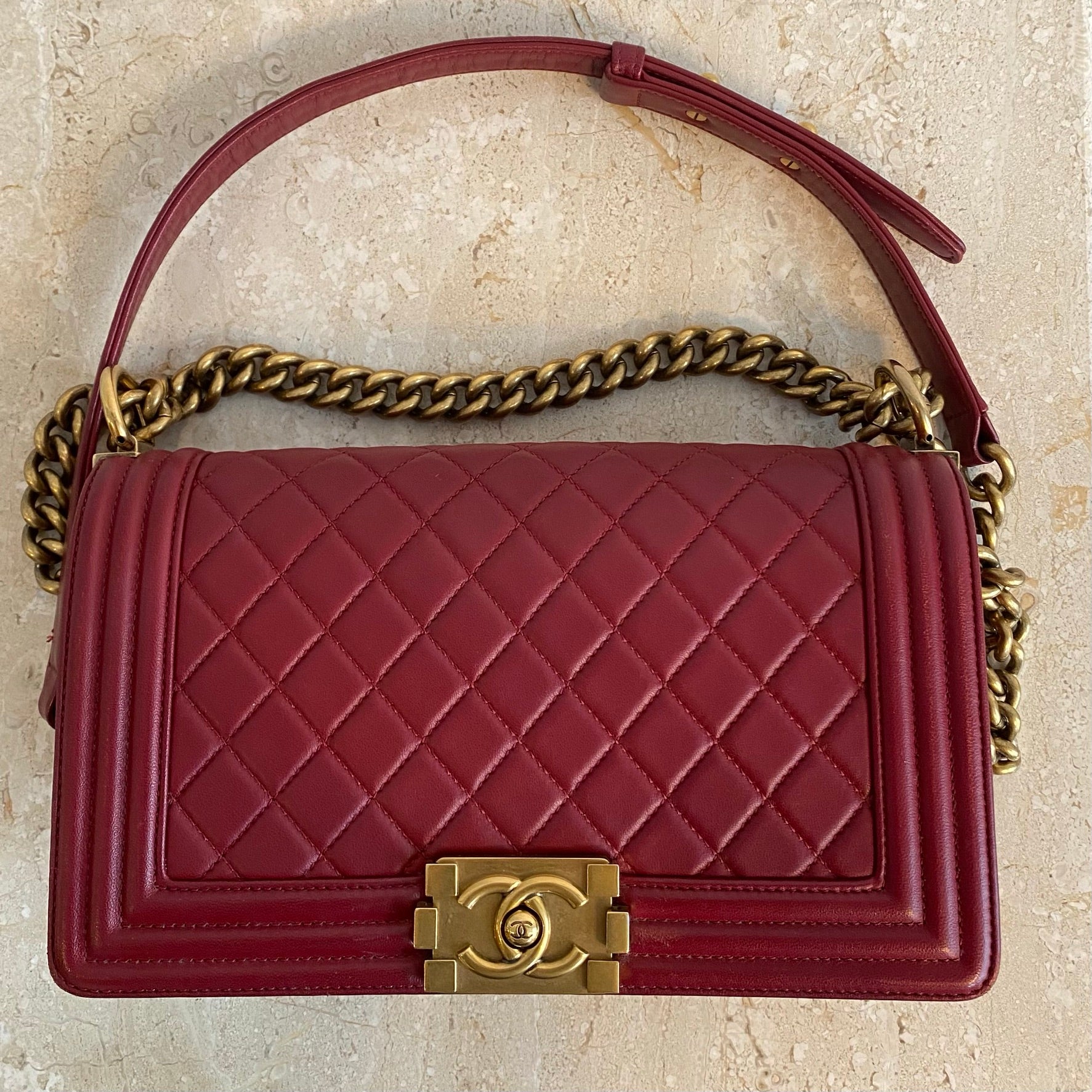 Pre-Owned CHANEL Old Medium Red Boy Bag GHW