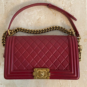Pre-Owned CHANEL Old Medium Red Boy Bag GHW