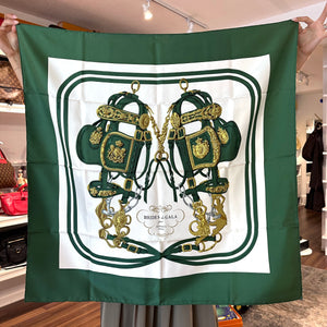 Pre-Owned HERMES Vintage Brides de Gala Racing Green Silk Scarf - 90cm