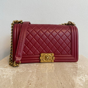 Pre-Owned CHANEL Old Medium Red Boy Bag GHW