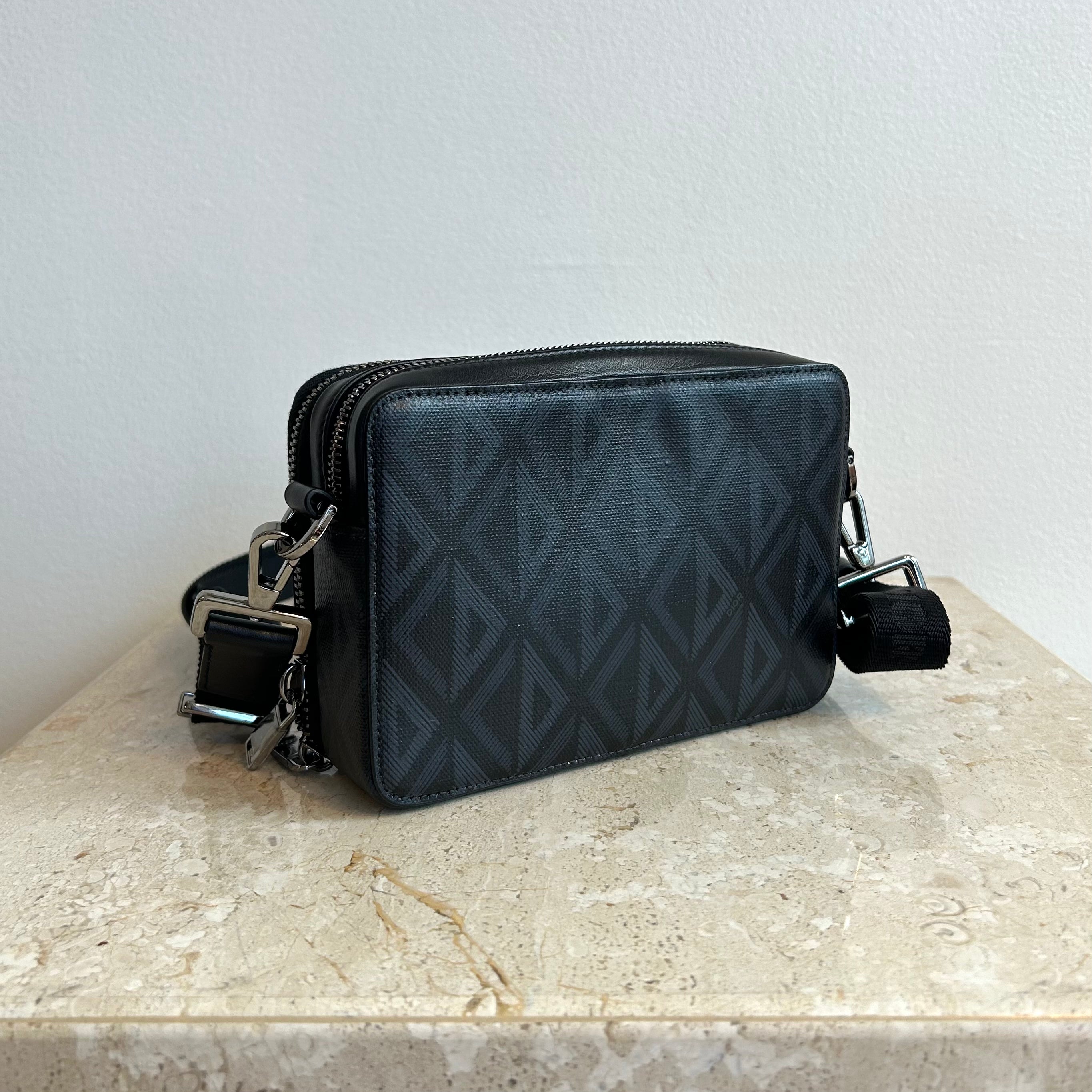 Pre-Owned DIOR CD Diamond Canvas Double Zip Crossbody Pouch