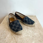 Pre-Owned GUCCI Pilar GG Print Blue Jacquard Espadrille Flats - Size 34
