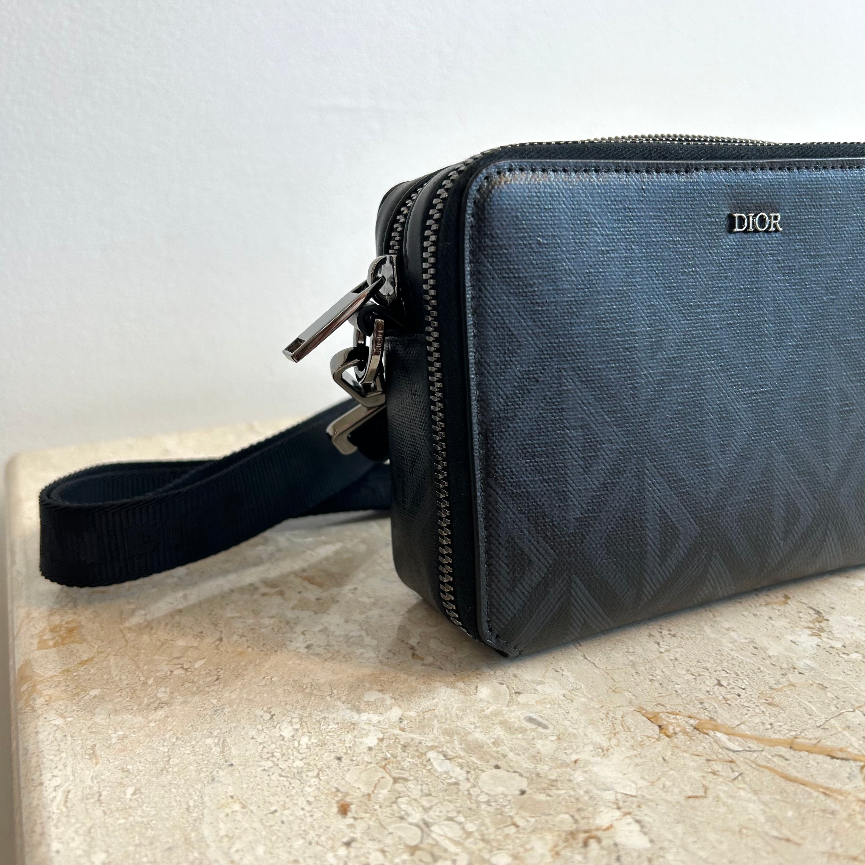 Pre-Owned DIOR CD Diamond Canvas Double Zip Crossbody Pouch