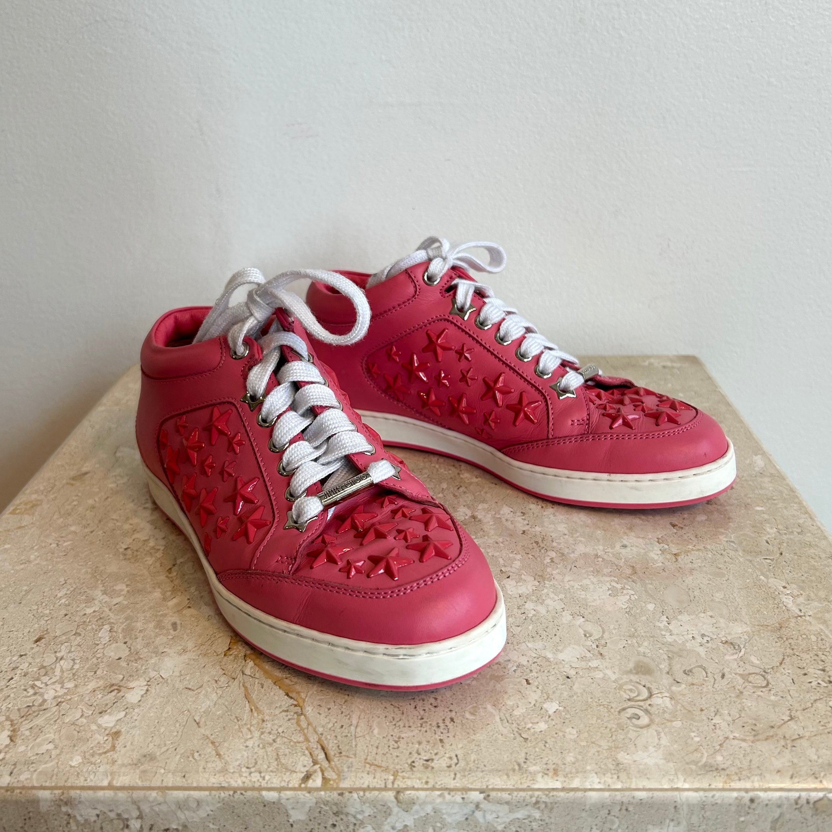 Pre-Owned JIMMY CHOO Miami Flamingo with Stars Sneakers - Size 35