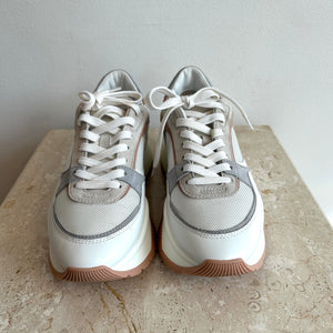 Pre-Owned JIMMY CHOO White/Powder Pink/Grey Landon Sneaker - Size 40.5