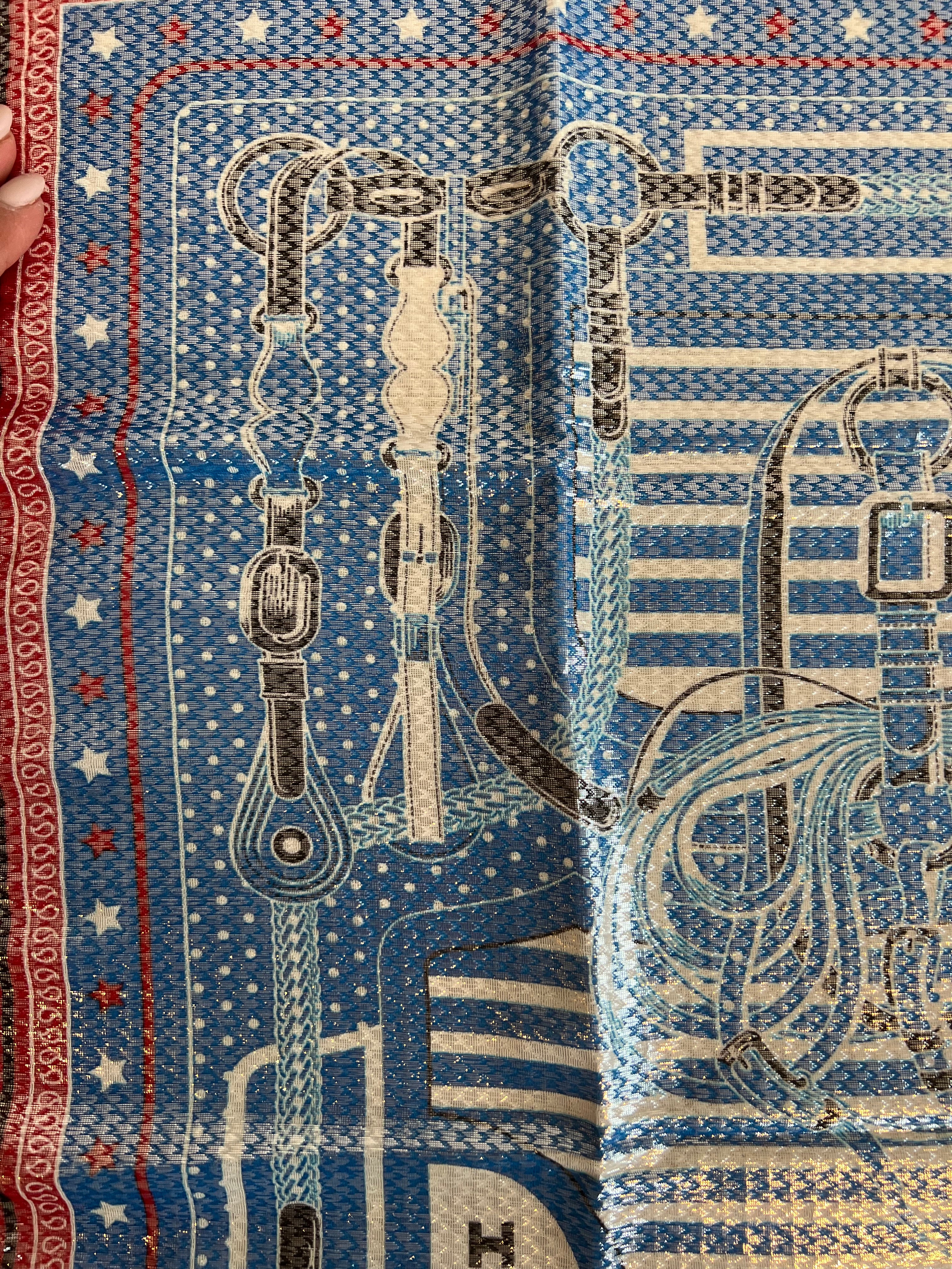 Pre-Owned HERMES Coaching Red White & Blue Bandana Disco 55